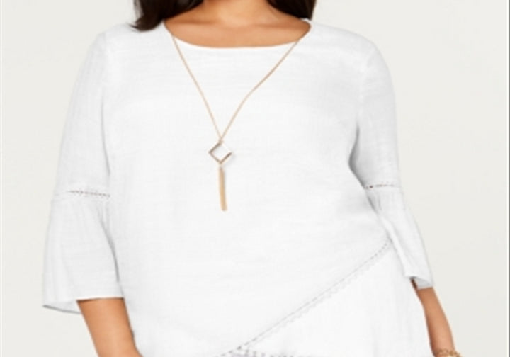 Jm Collection Plus Size Crossover-Hem Necklace Top White Size 0X