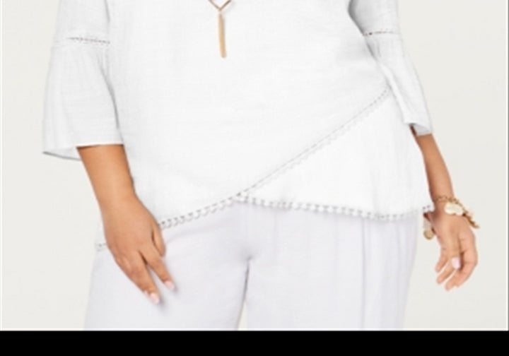 Jm Collection Plus Size Crossover-Hem Necklace Top White Size 0X