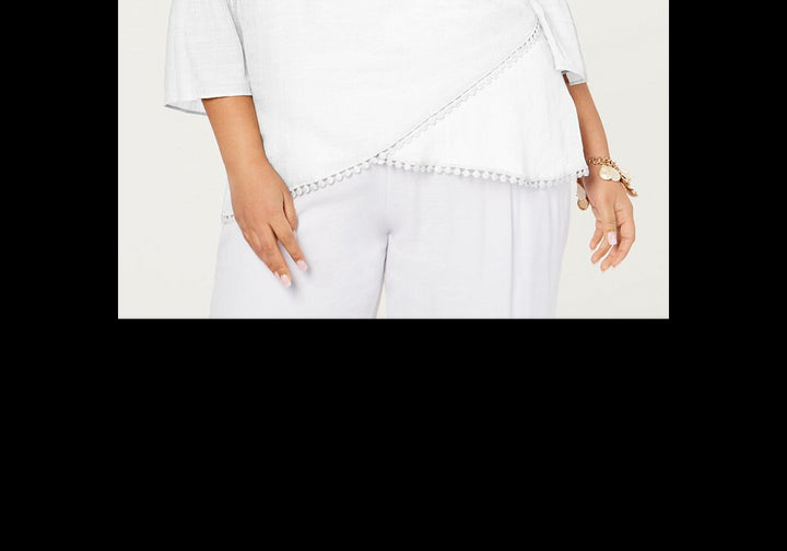 Jm Collection Plus Size Crossover-Hem Necklace Top White Size 1X