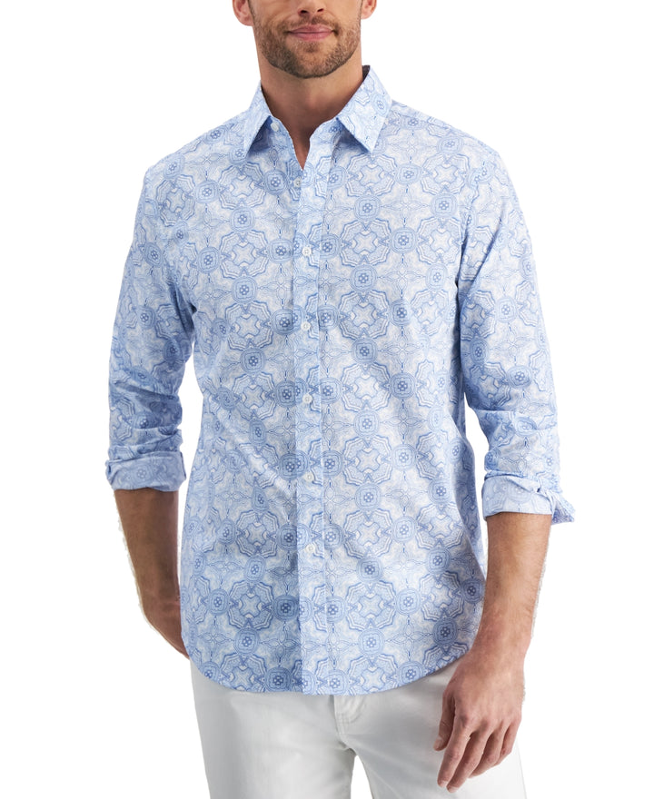 Club Room Men's Medallion-Print Shirt Blue Size 2XL