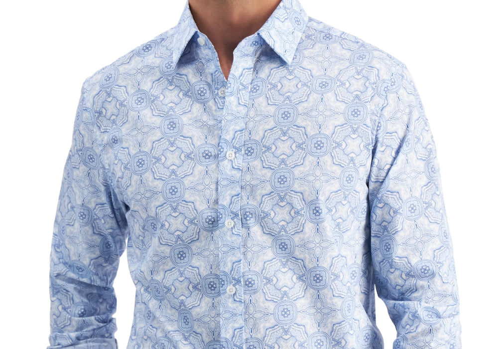 Club Room Men's Medallion-Print Shirt Blue Size 2XL