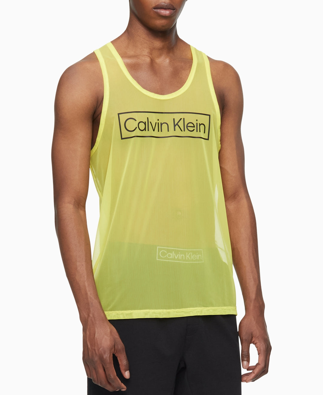 Calvin Klein Sleepwear Mens Sheer Logo Tank Top Yellow Size L