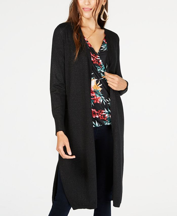 Thalia Sodi Women's Lurex Duster Cardigan Black Size XX-Large