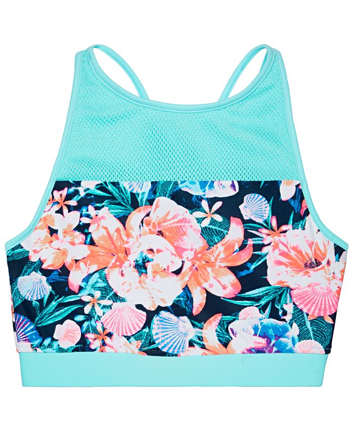 ID Ideology Big Girl's Floral Print Bikini Top Blue Size Small