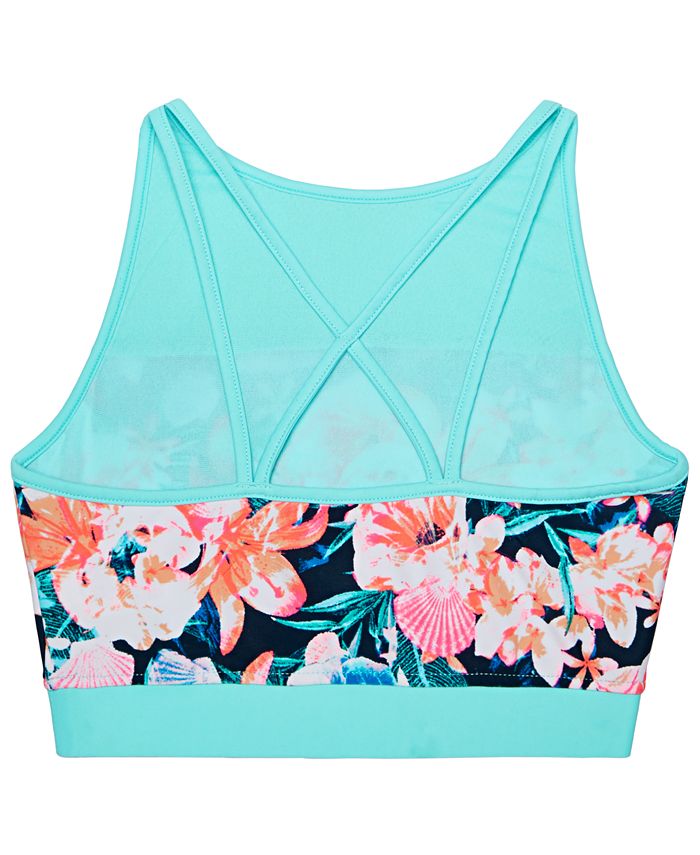 ID Ideology Big Girl's Floral Print Bikini Top Blue Size Small