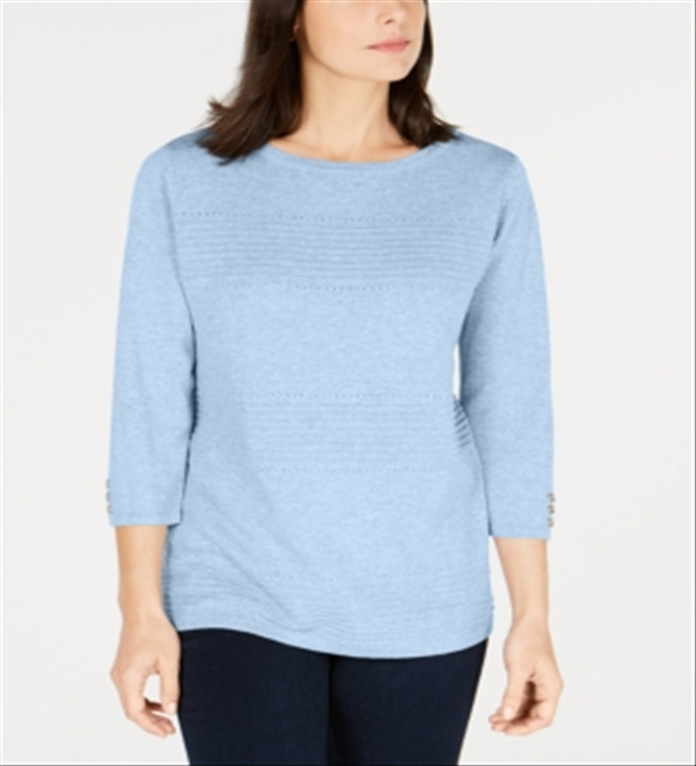 Karen Scott Women's Sweater Pullover Pointelle Blue Size S