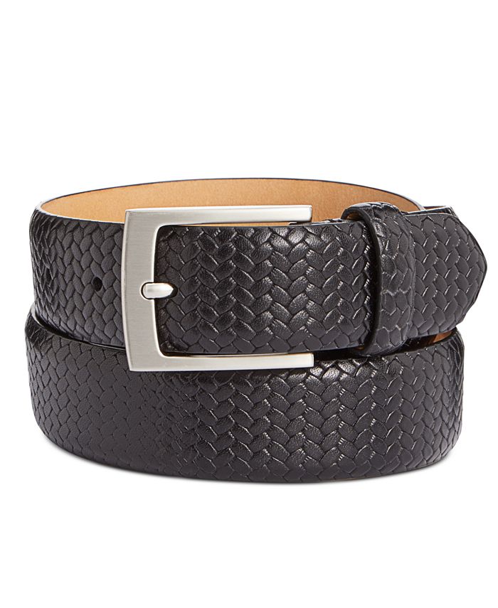 Tasso Elba Men's Braided Leather Belt Black Size 34 Reg