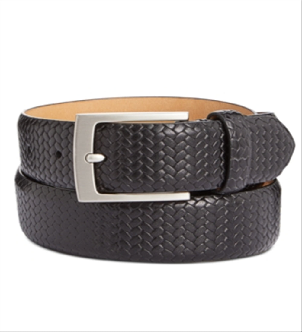 Tasso Elba Men's Braided Leather Belt Black Size 34 Reg