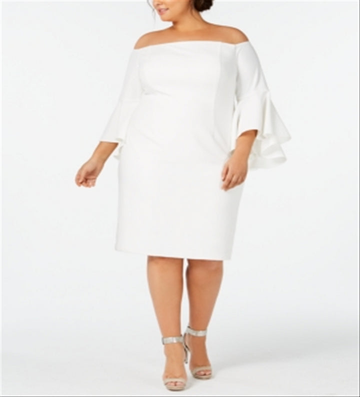 Calvin Klein Plus Size Off-The-Shoulder Crepe Dress White Size 22W