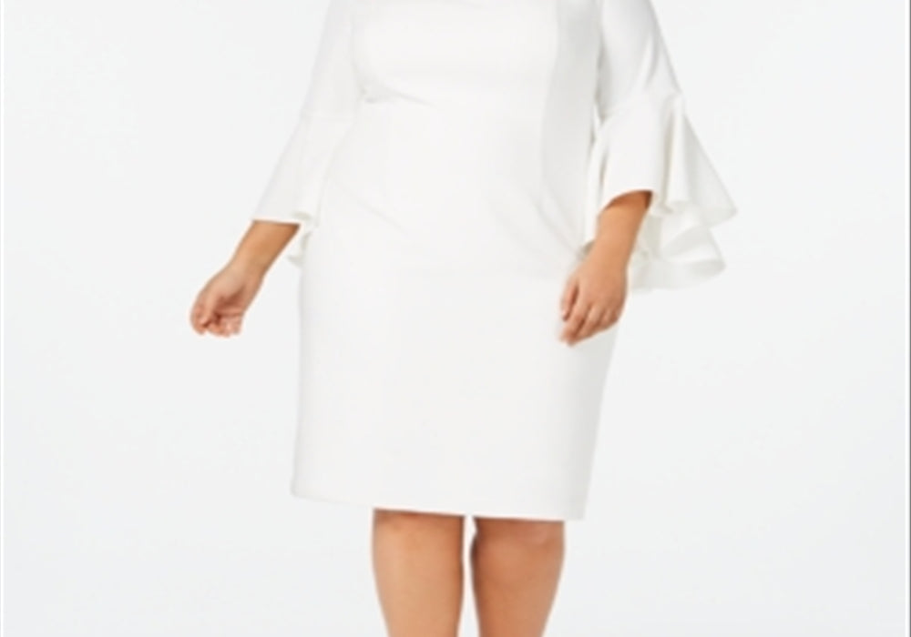 Calvin Klein Plus Size Off-The-Shoulder Crepe Dress White Size 22W