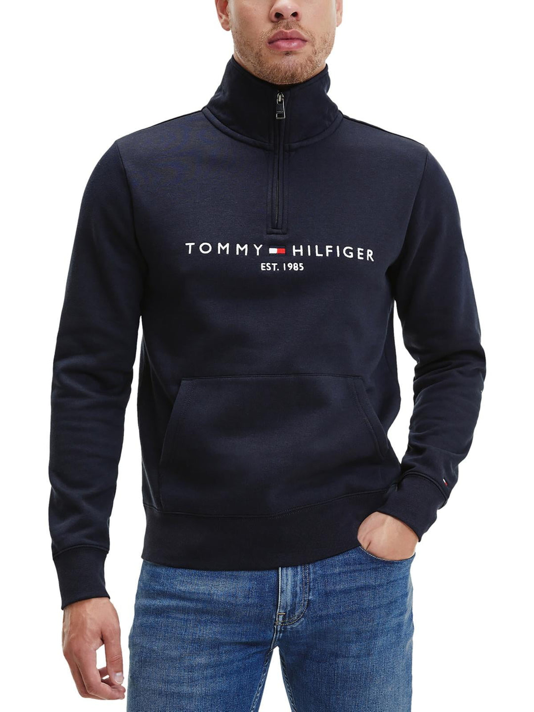 Tommy Hilfiger Mens Mock Neck 1/4 Zip Sweatshirt Blue Size XS