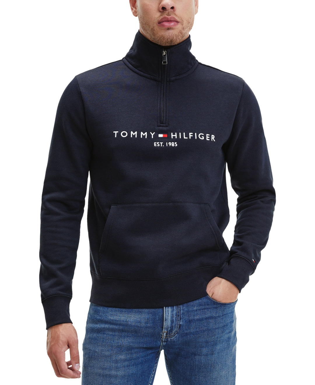 Tommy Hilfiger Mens Mock Neck 1/4 Zip Sweatshirt Blue Size XS