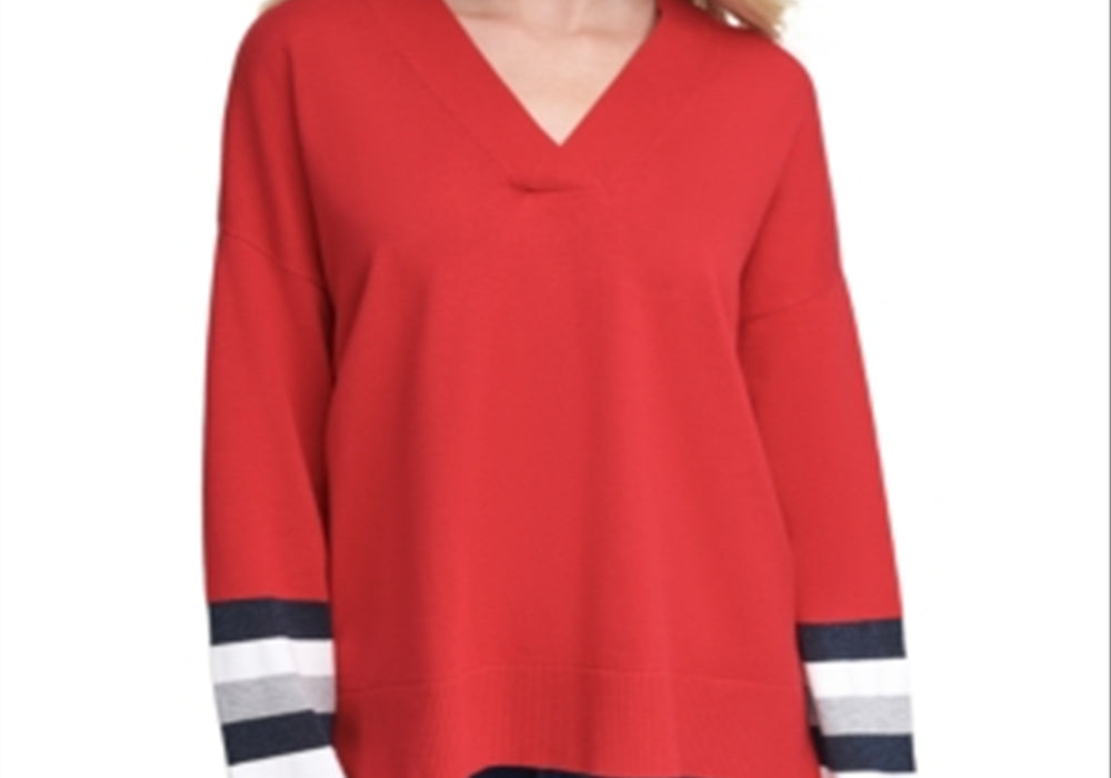 Tommy Hilfiger Striped-Sleeve Sweater Red Size M