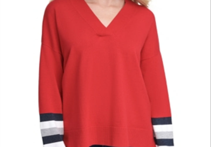 Tommy Hilfiger Striped-Sleeve Sweater Red Size M