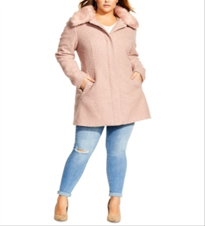 City Chic Trendy Plus Size Sweet Dreams Faux-Fur-Trim Coat Pink Size 18W