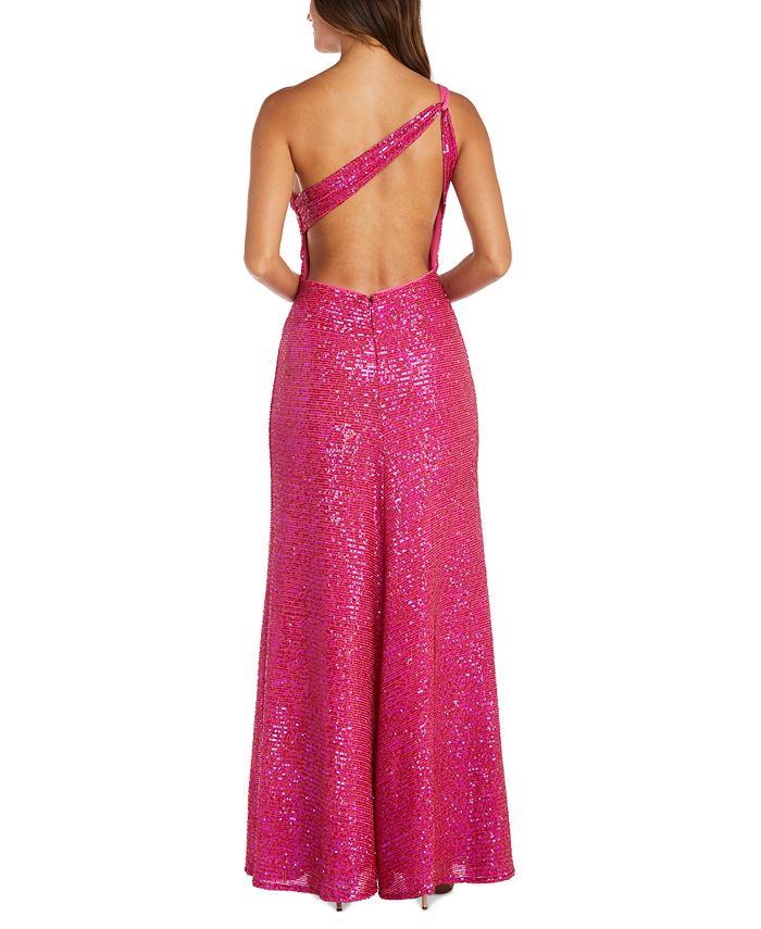 Nightway Women's Asymmetric Sequin Sleeveless Gown Pink Size 14