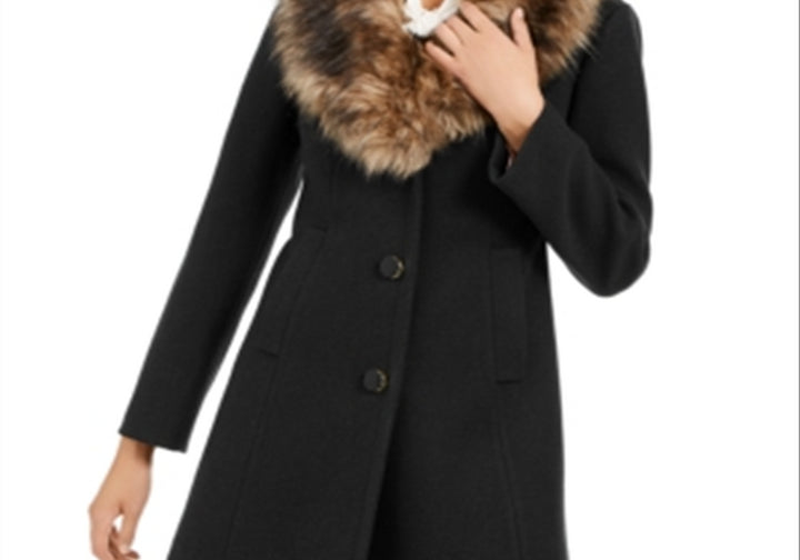 Kate Spade New York Faux-Fur-Trim Coat Black Size S