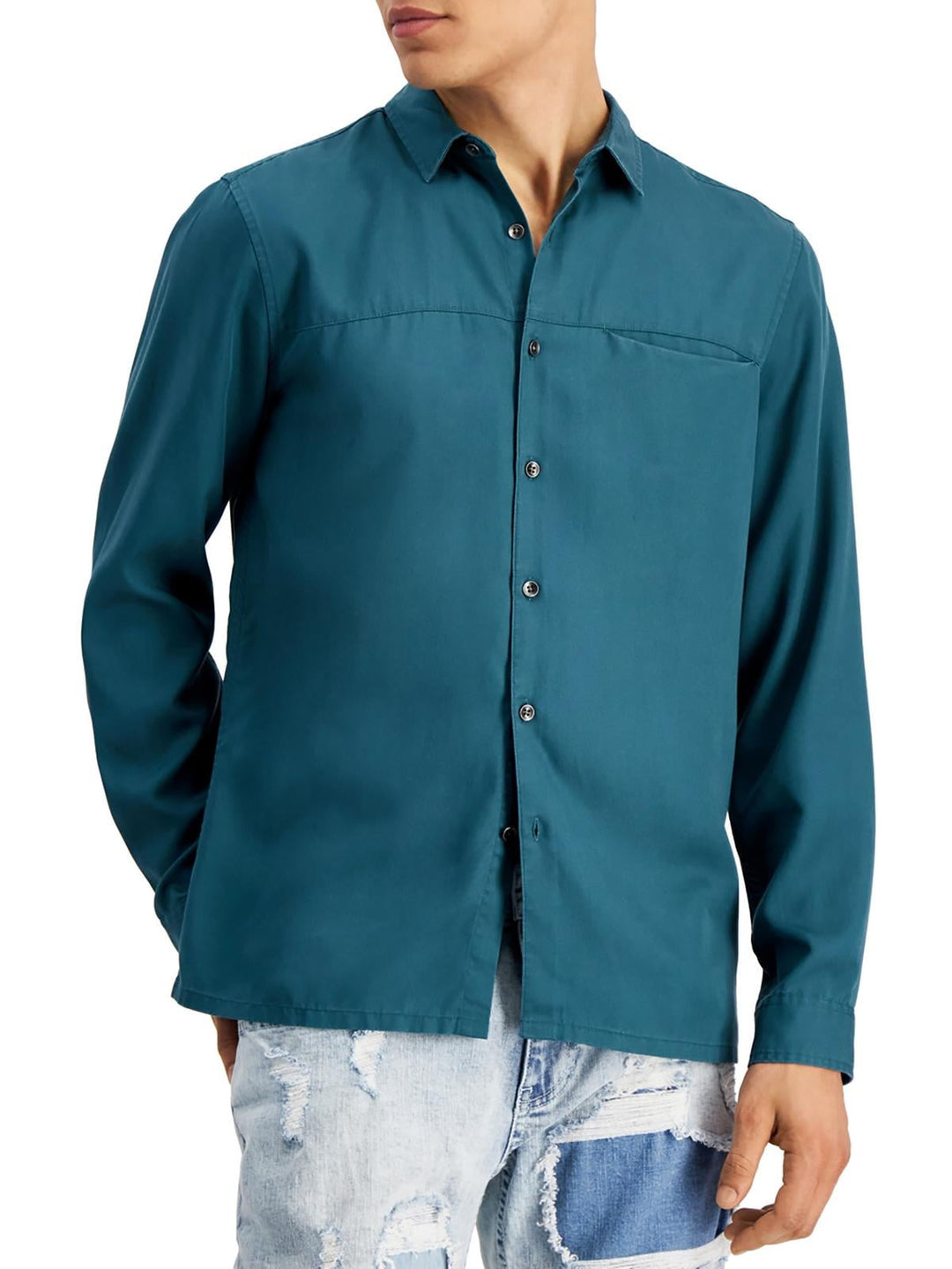 INC Mens Toby Lyocell Woven Button-Down Shirt Blue Size XS