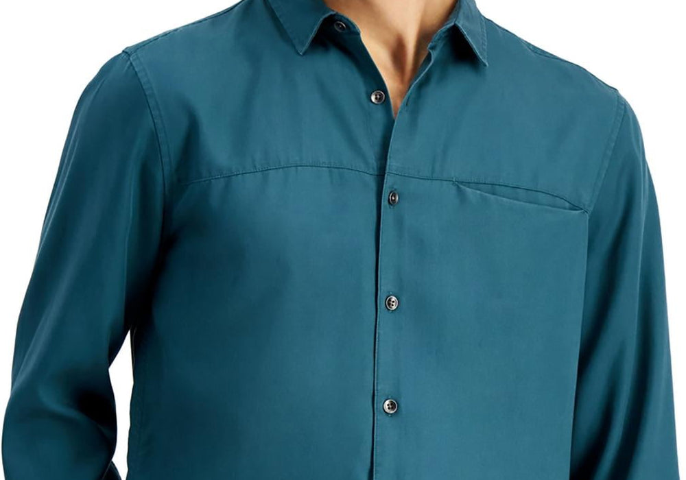 INC Mens Toby Lyocell Woven Button-Down Shirt Blue Size XS