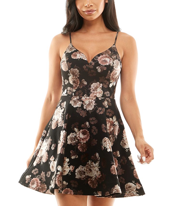 B Darlin Junior's Metallic Floral-Print A Line Dress Black Size 10