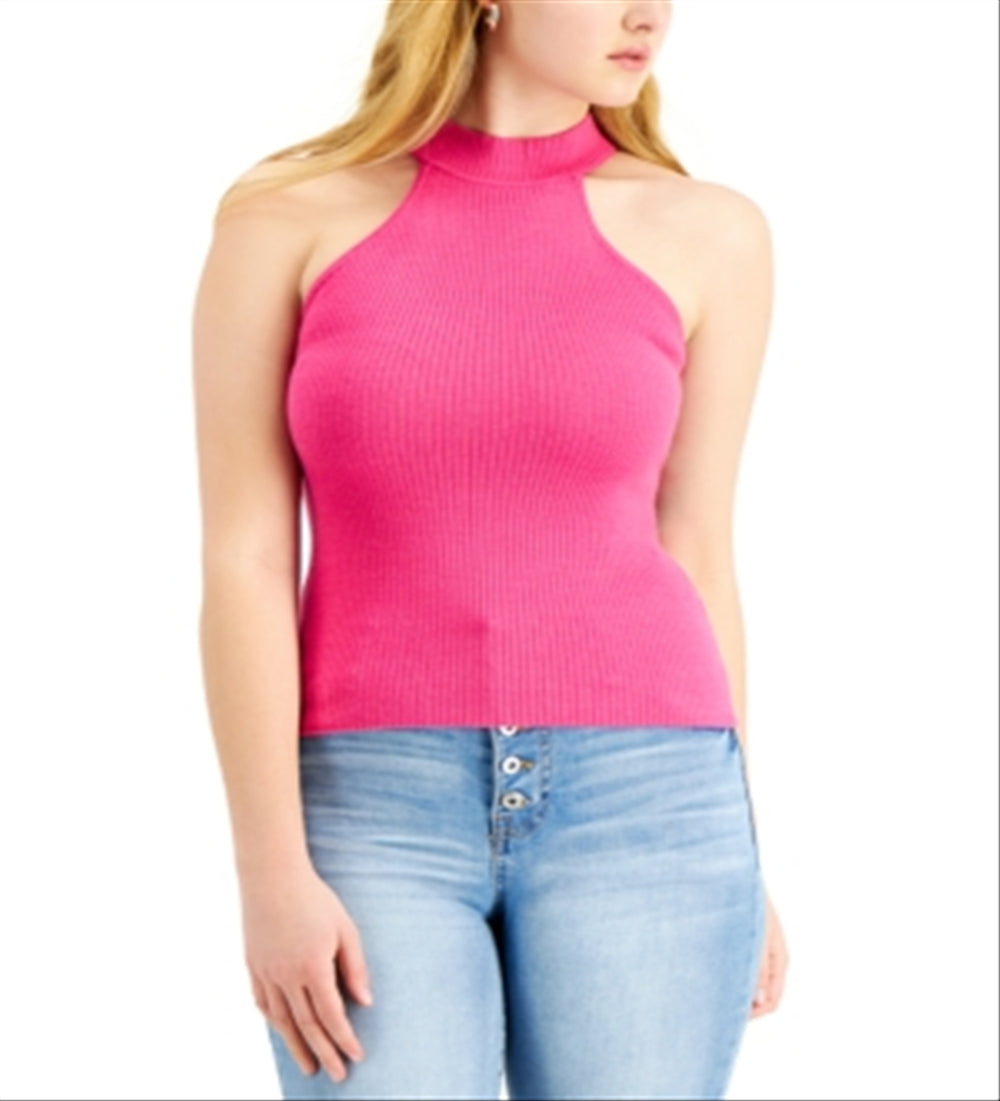 Guess Shea Ribbed Mock-Neck Tank Sweater Pink Size M