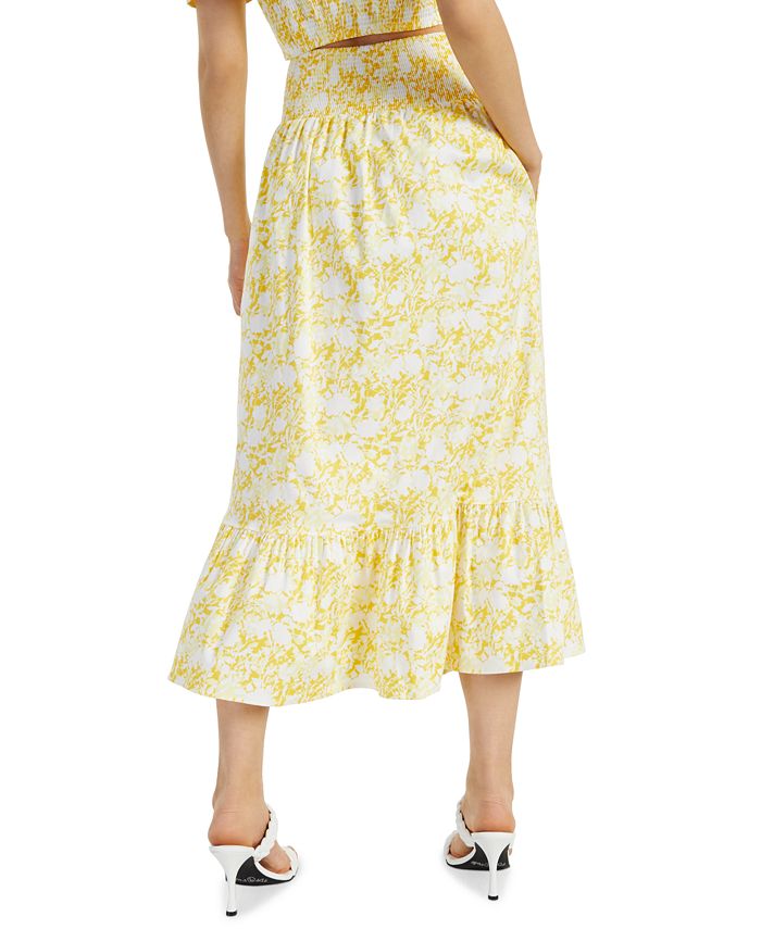 INC International Concepts Printed A-Line Tiered Skirt Yellow Size M