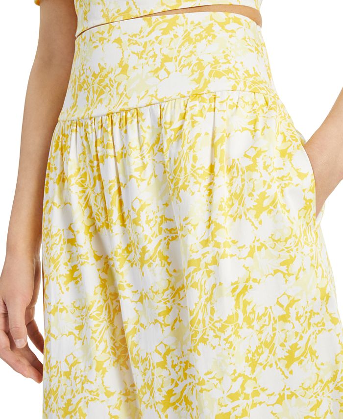 INC International Concepts Printed A-Line Tiered Skirt Yellow Size M