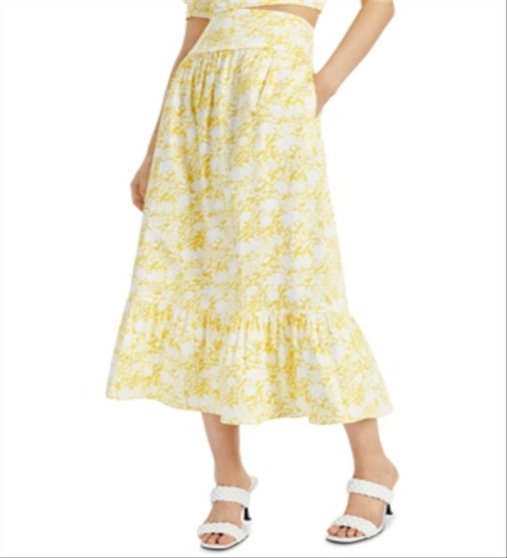 INC International Concepts Printed A-Line Tiered Skirt Yellow Size M