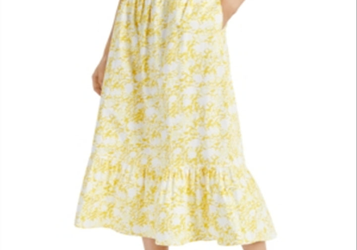 INC International Concepts Printed A-Line Tiered Skirt Yellow Size M