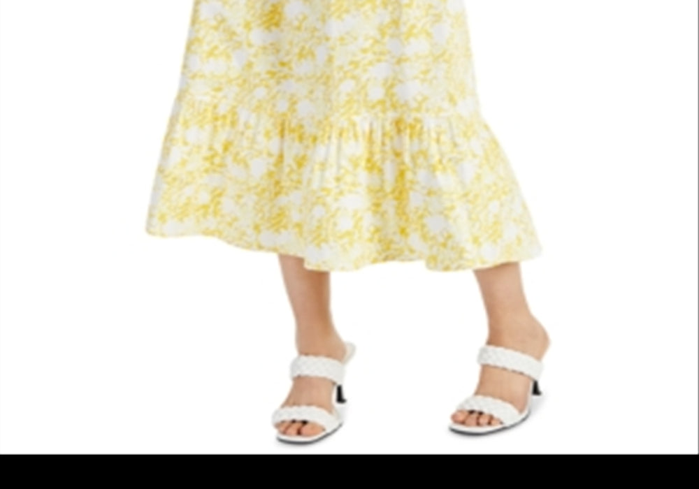 INC International Concepts Printed A-Line Tiered Skirt Yellow Size M