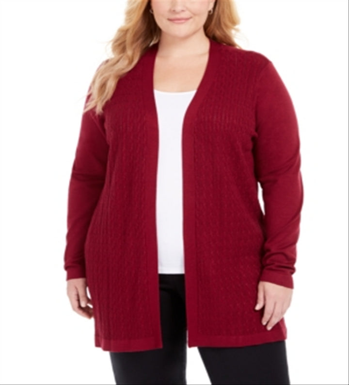 Karen Scott Women's Open Front Cable Knit Cardigan Red Size 0X