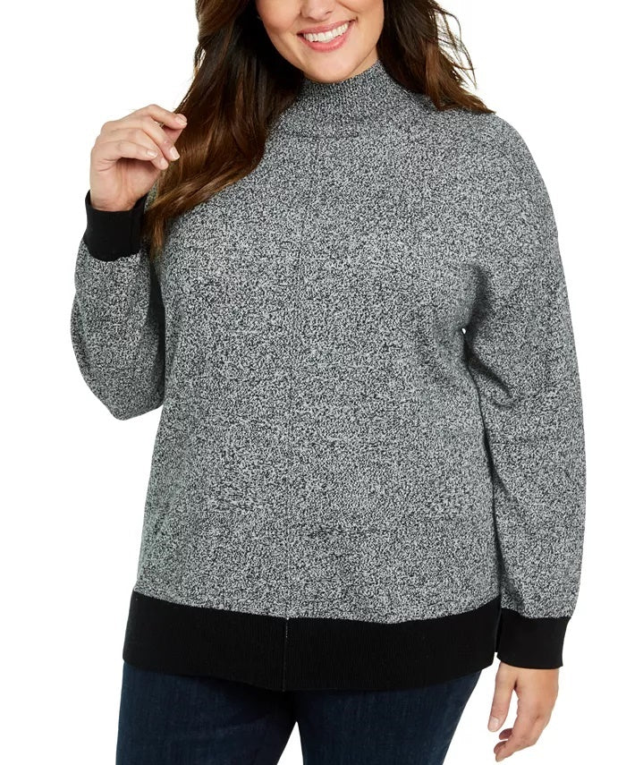 Karen Scott Women's Mock Neck Cotton Sweater Charcoal Size 4X