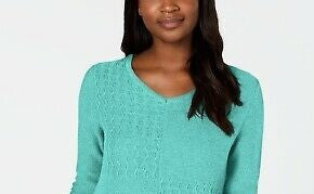 Karen Scott Women's Cotton Mixed-Stitch Sweater Blue Size Small