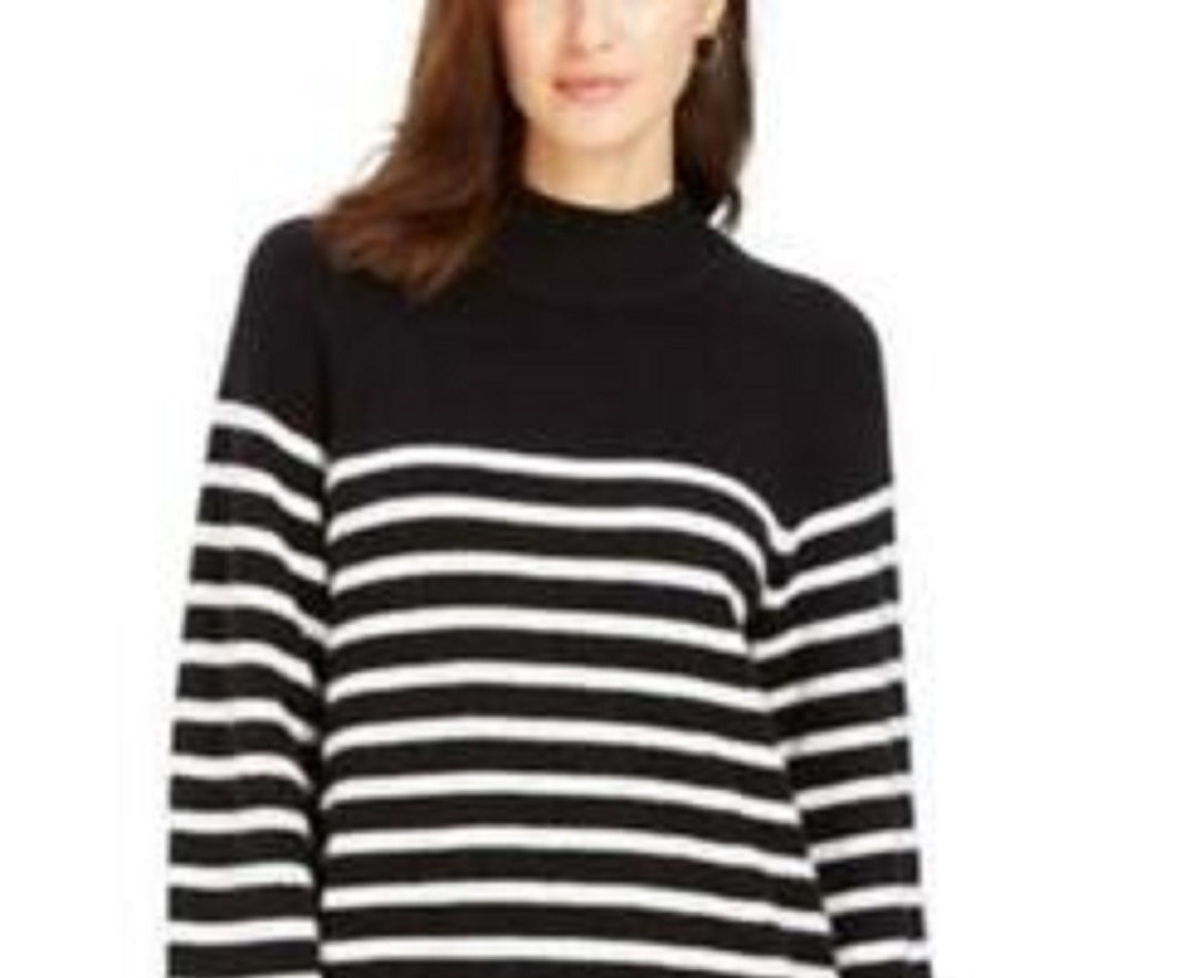 Charter Club Women's Striped Mockneck Sweater Black Size Extra Small