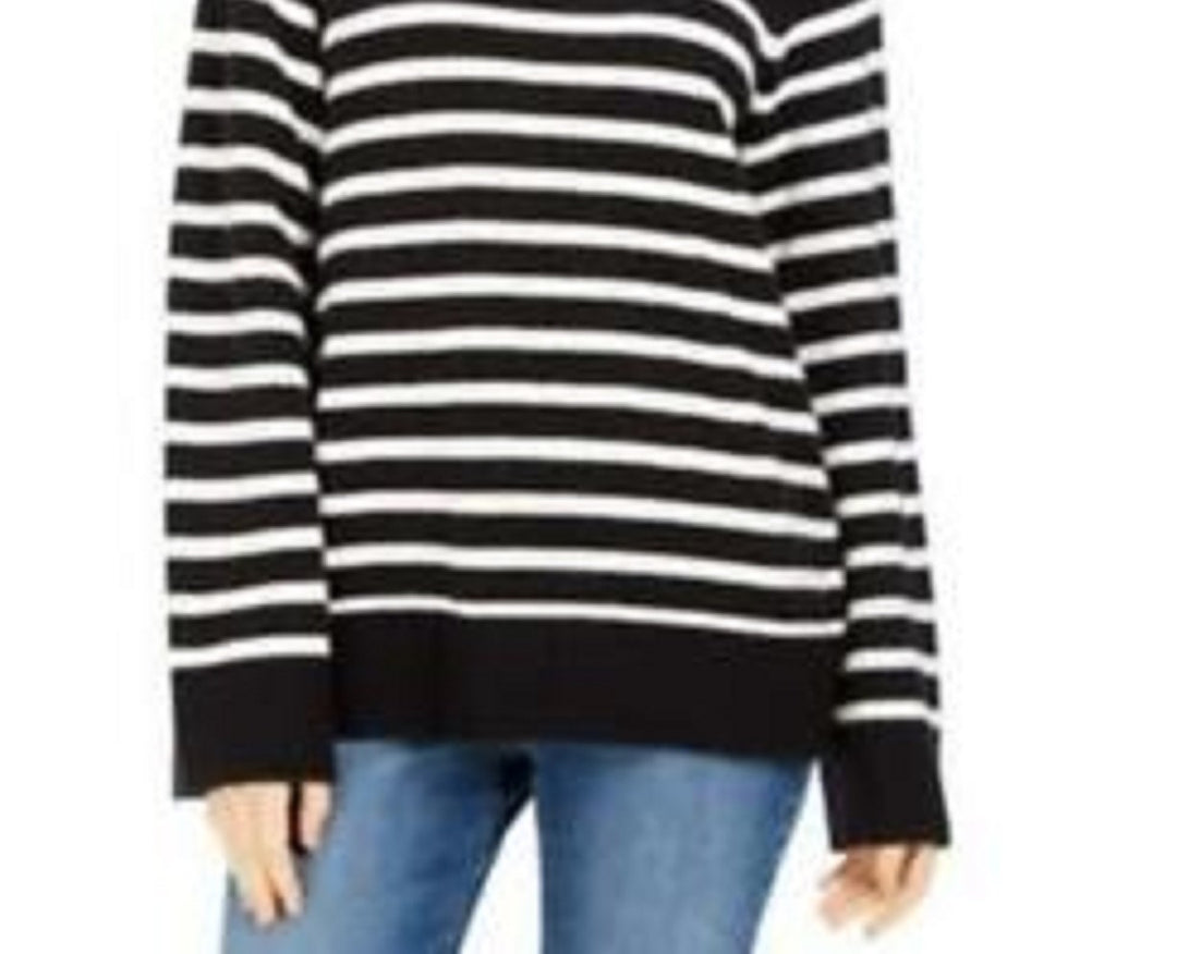 Charter Club Women's Striped Mockneck Sweater Black Size Extra Small