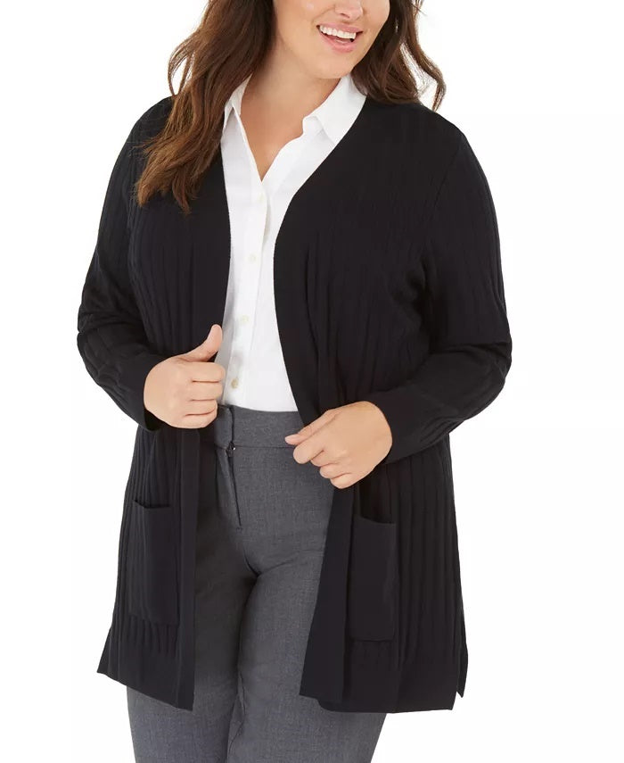 Alfani Women's Wide Ribbed Cardigan Sweater Black Size 1X