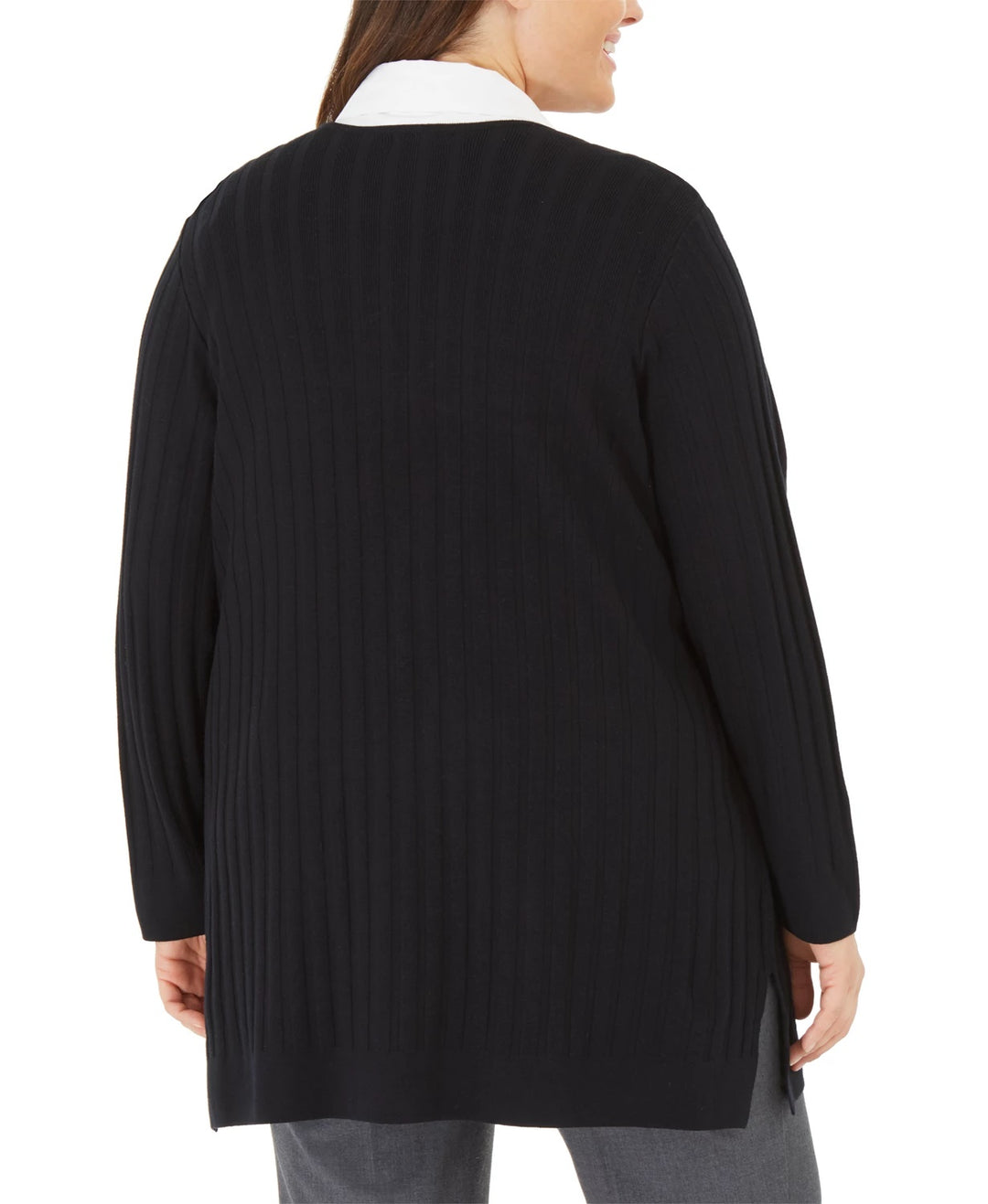 Alfani Women's Wide Ribbed Cardigan Sweater Black Size 1X