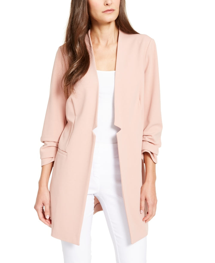 Alfani Women's Ruched Sleeve Open Front Blazer Pink Size Large