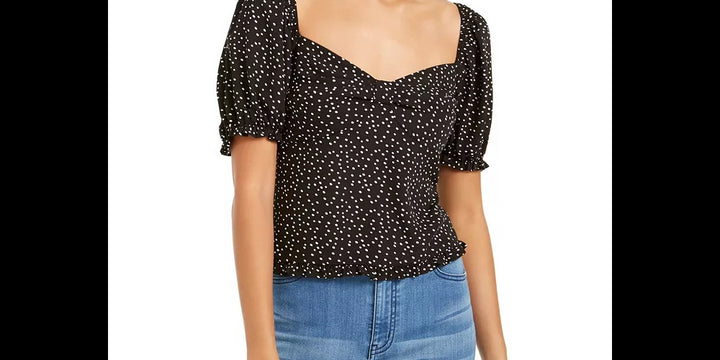 Ash & Violet Women's Polka Dot Knot Front Pouf Sleeve Top Black Size X-Large