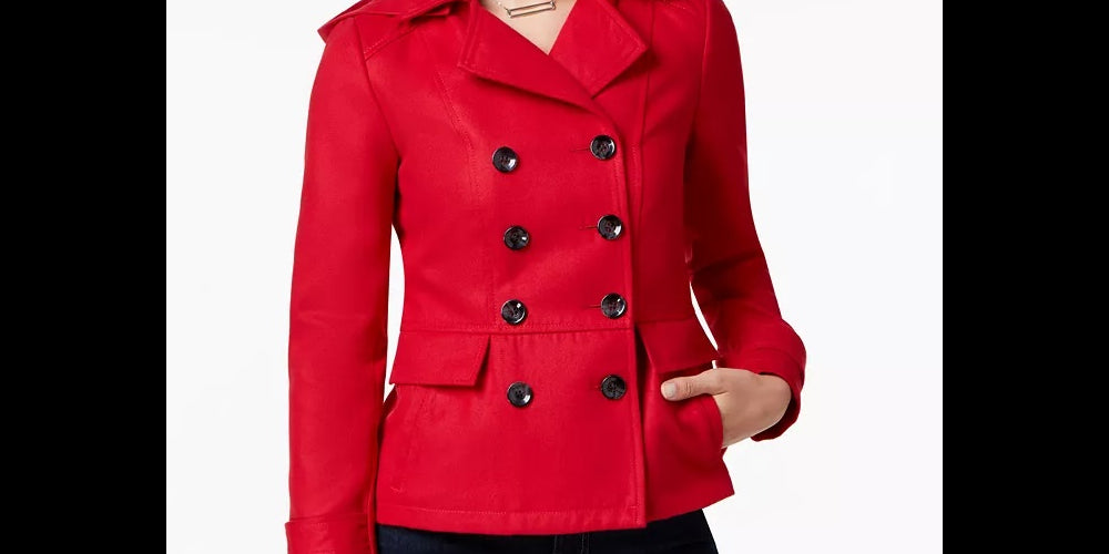 Celebrity Pink Juniors' Double-Breasted Hooded Peacoat Red Size Small