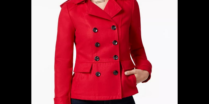 Celebrity Pink Juniors' Double-Breasted Hooded Peacoat Red Size Small