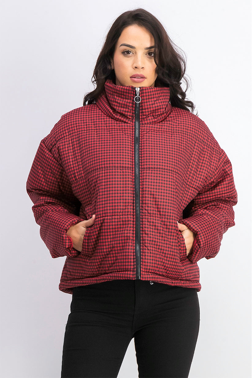 Celebrity Pink Juniors' Plaid Puffer Coat Black Size X-Large