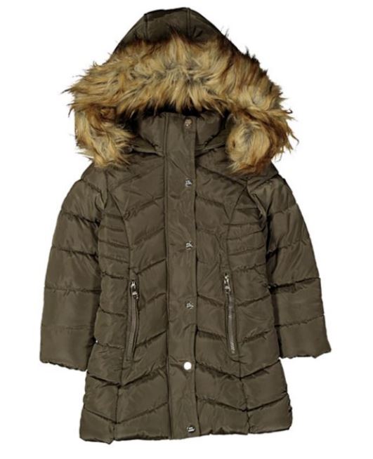 Madden Girl Junior's Hooded Faux Fur Trim Puffer Coat Green Size Small