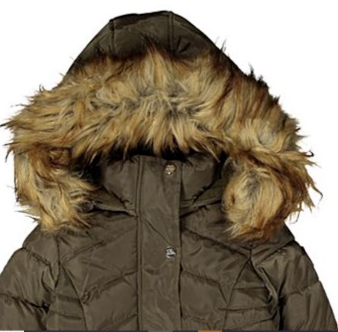 Madden Girl Junior's Hooded Faux Fur Trim Puffer Coat Green Size Small