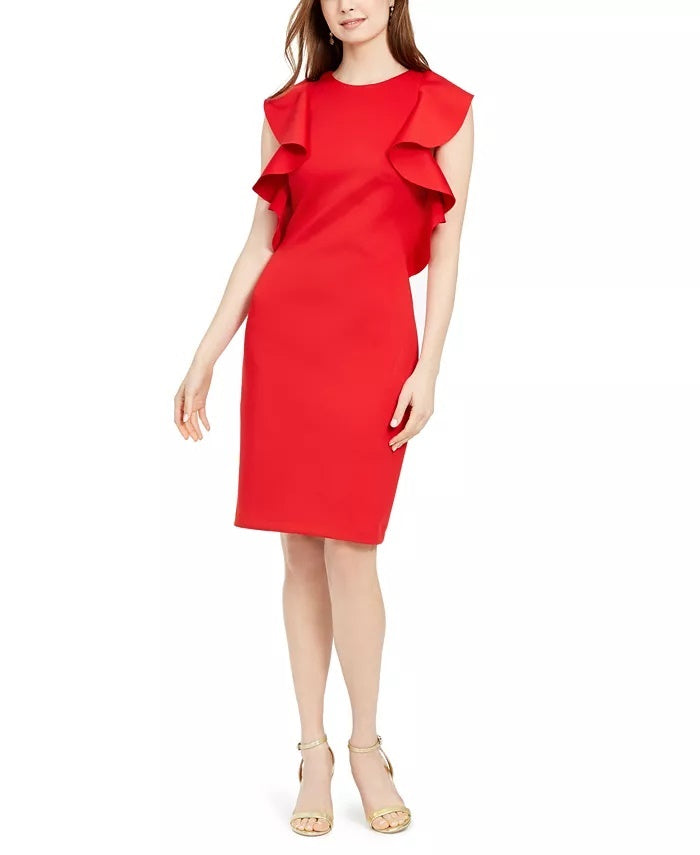 Vince Camuto Women's Ruffled Sheath Dress Red Size 8