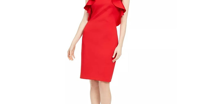 Vince Camuto Women's Ruffled Sheath Dress Red Size 8