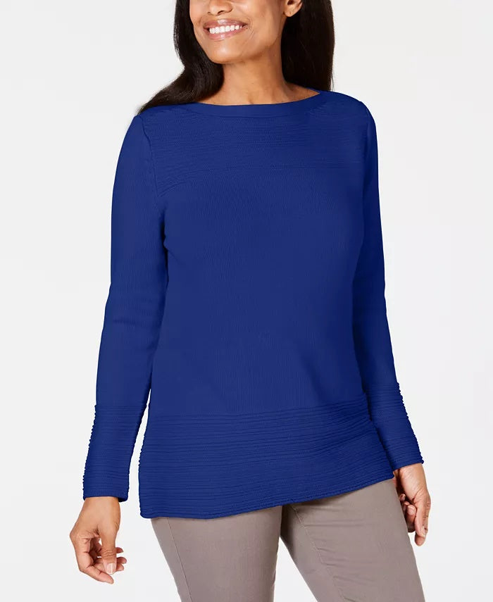 Karen Scott Women's Cotton Boat-Neck Sweater Blue Size X-Large