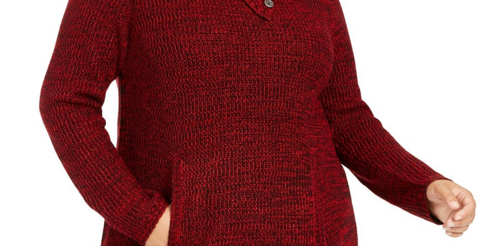 Style & Co Women's Plus Button Trim Sweater Red Size 0X