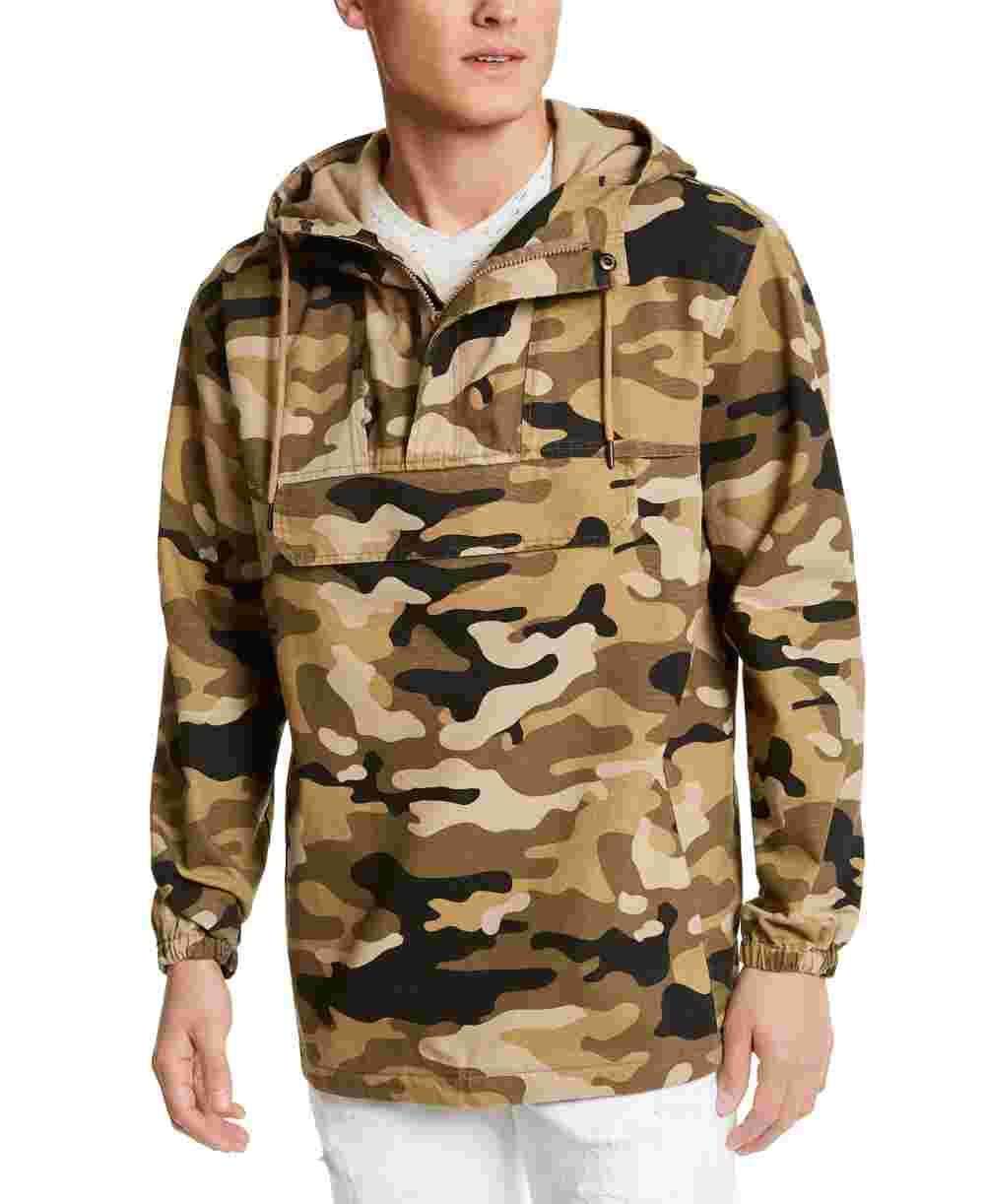 Sun + Stone Men's Camouflage Long Sleeve Mock Classic Fit Quarter Zip Cotton Sweater Beige Size X-Large