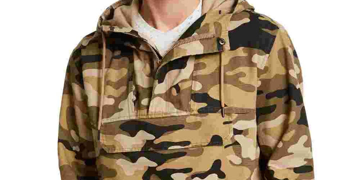 Sun + Stone Men's Camouflage Long Sleeve Mock Classic Fit Quarter Zip Cotton Sweater Beige Size X-Large